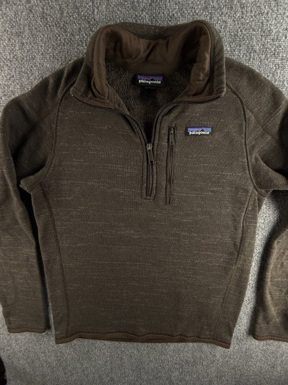 Patagonia Hiking Fleece Jacket Green Small 1/4 Zip Pocket Logo Soft Outdoors